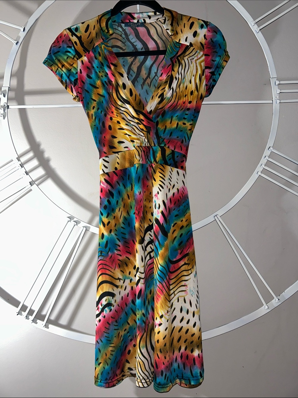 Fifilles Paris Paulene Multicolor Abstract Print V-Neck Midi Dress